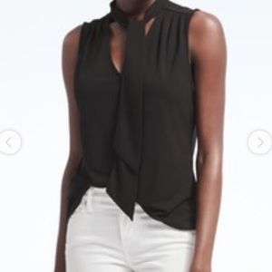 New Banana Republic Tie-Neck Blouse New Sleeveless Black Small S